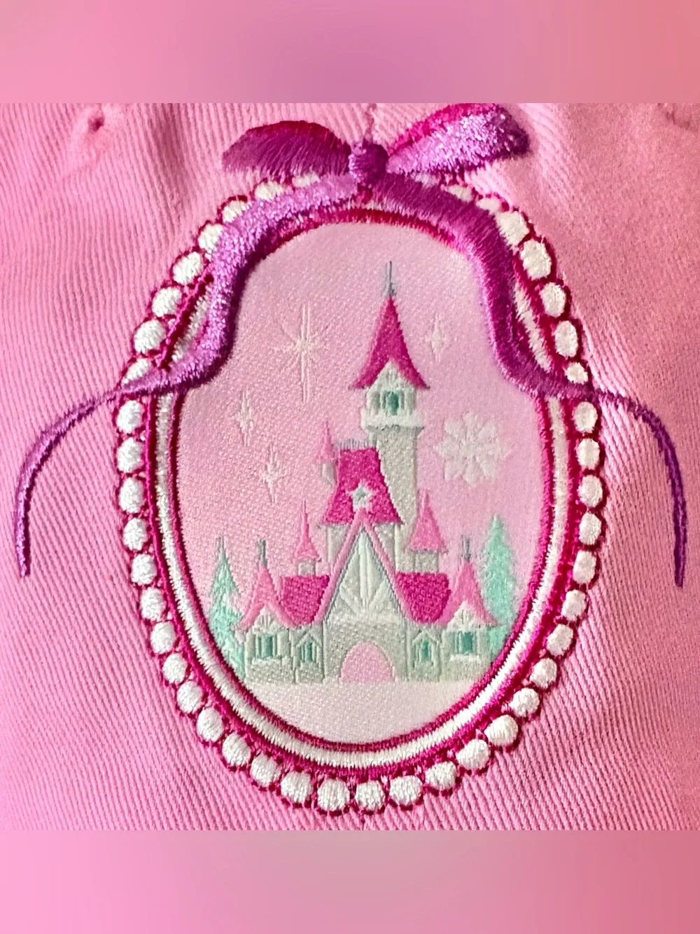 2025 Disney Parks Christmas Holiday Castle Ribbon Bow Pink Hat Cap Adjustable